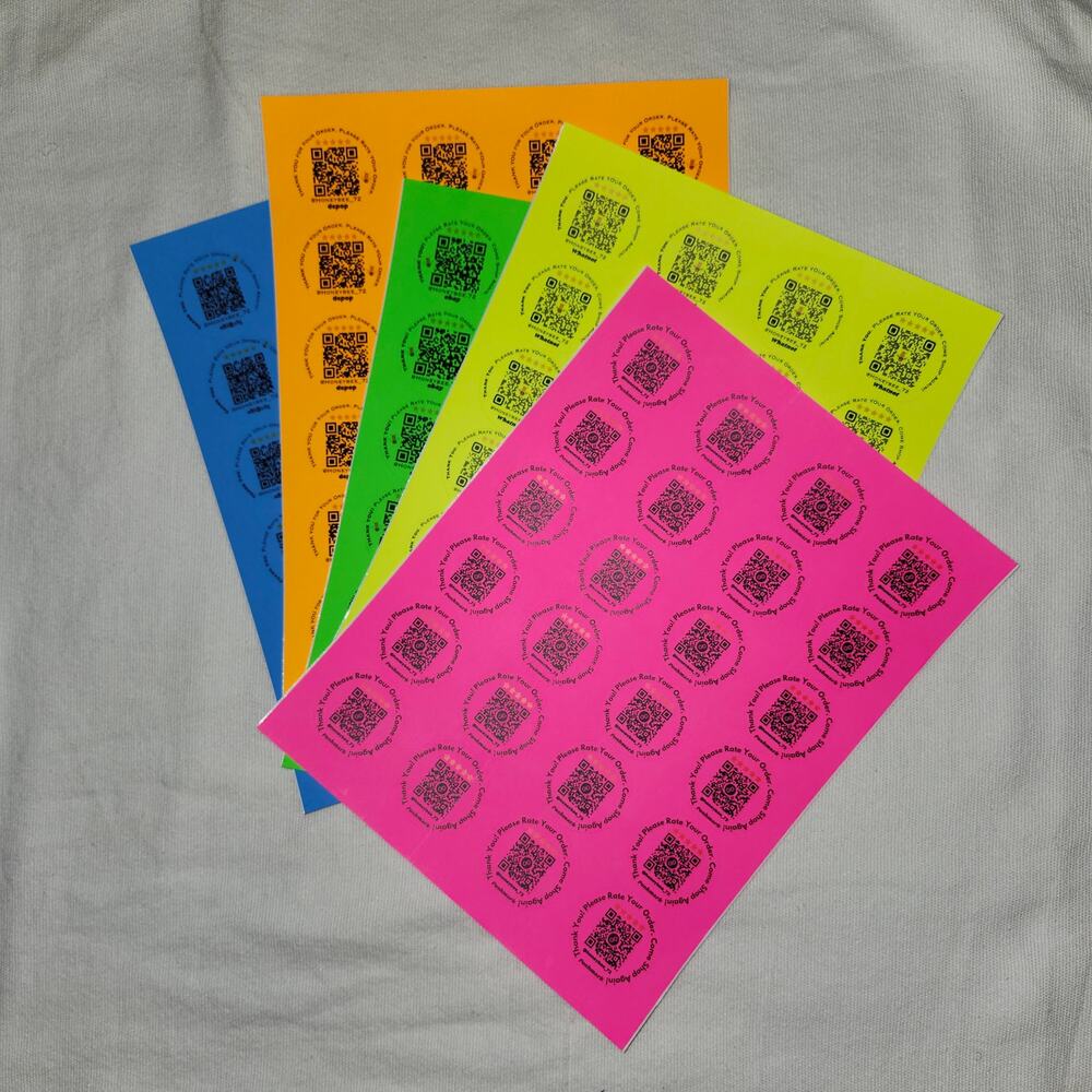 QR Labels NEON Thank You / Rate Your Order | 48 Count | Pick Color | Laser Print